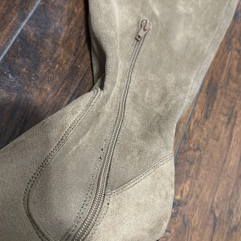 NWOT Tan Soft Elastic Tie Up Over The Knee Heel Boots